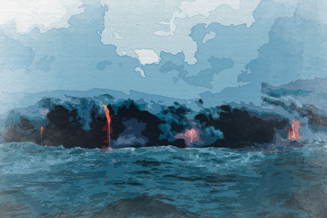 lava dripping to ocean