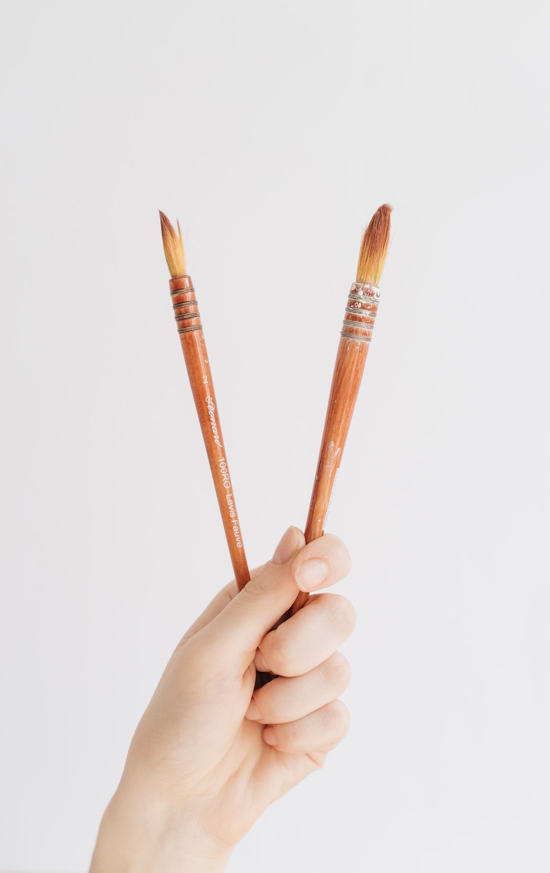 person holding two brown brushes