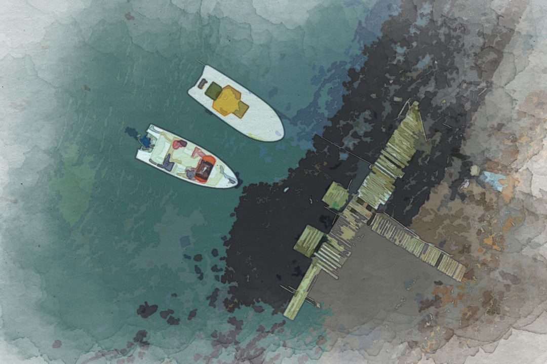 aerial view of two white boats on body of water